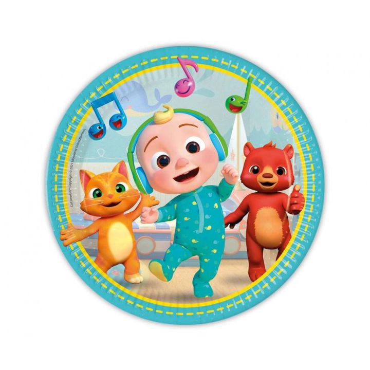 Party Plates Cocomelon 23cm  8pcs. (plastic free)