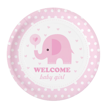 Paper Plates ''Welcome baby girl'' 18cm. 6pcs.  (plastic free)