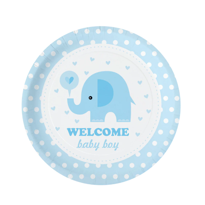Paper Plates ''Welcome baby boy'' 18cm. 6pcs.  (plastic free)