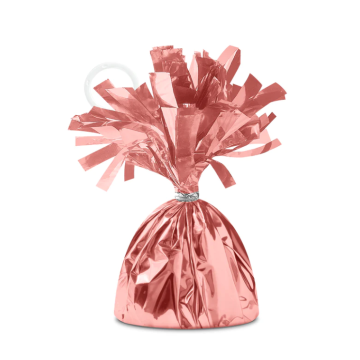 Rose gold balloon weight.