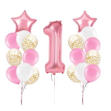 Balloon Set 1st Birthday Pink 19pcs