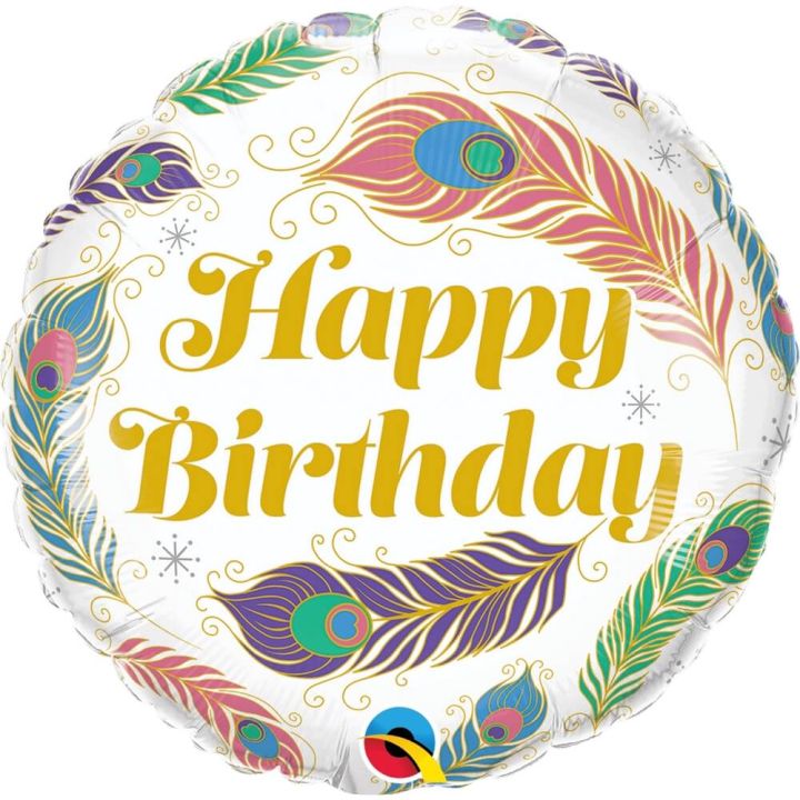 Foil Balloon Happy Birthday peacock feathers 46cm.