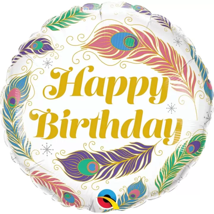 Foil Balloon Happy Birthday peacock feathers 46cm.