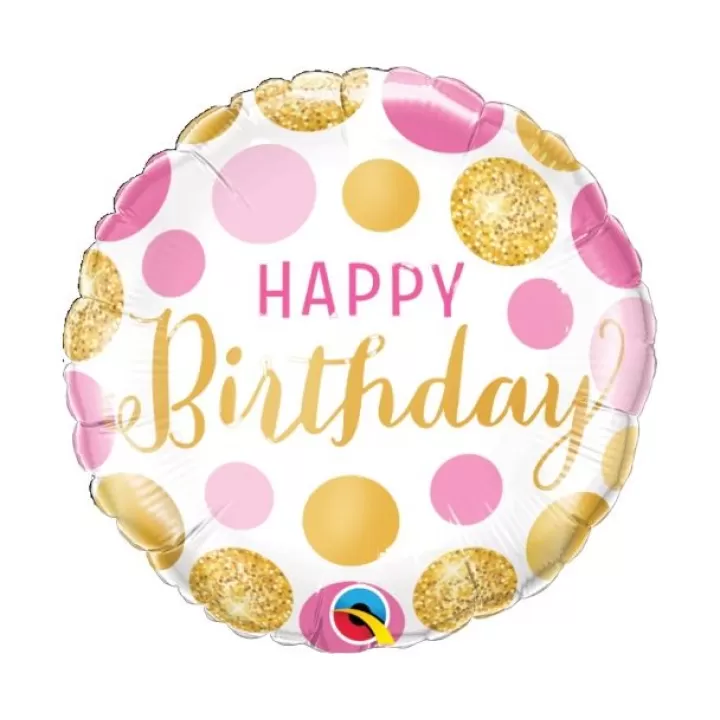 Μπαλονι Φοιλ ''Happy Birthday'' ροζ με πουα 46εκ.