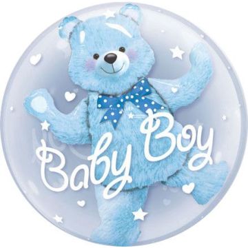 Double Stuffed Balloon Baby Boy Bear 59x69cm