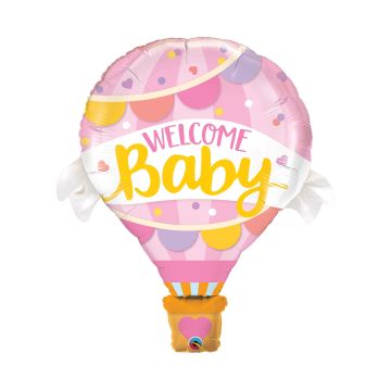 Foil hot-air balloon ''Welcome baby'' for girl 107cm