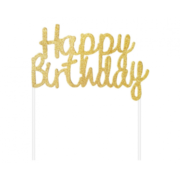 Cake topper ''happy birthday'' gold.