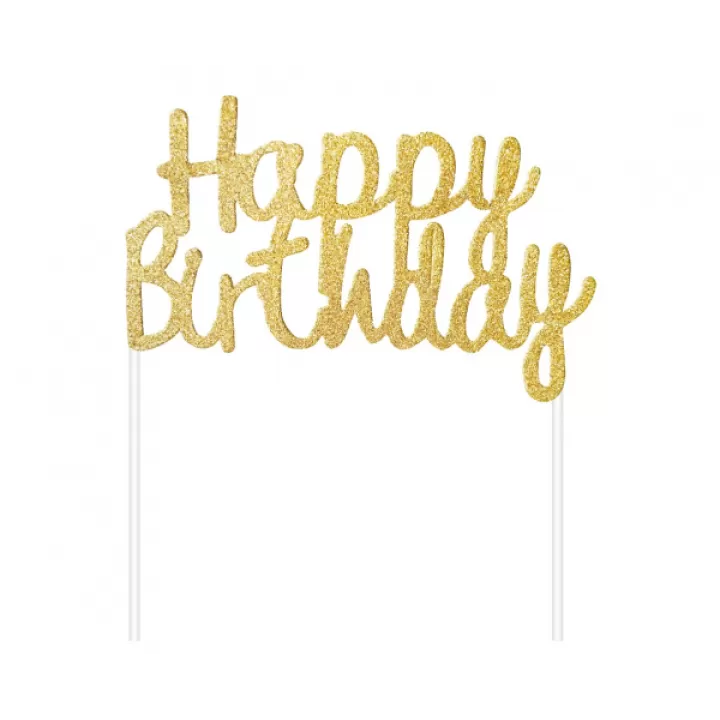 Cake topper ''happy birthday'' gold.