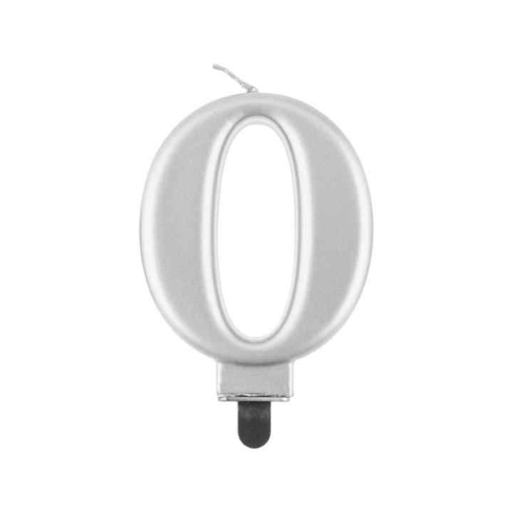 Birthday Candle Digit ''0''Metallic Silver. 8cm.