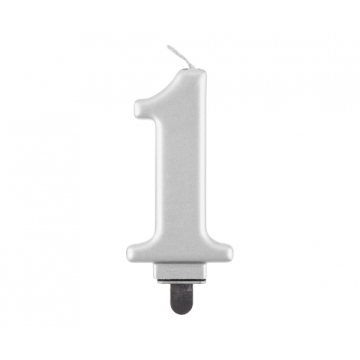 Birthday Candle Digit ''1''Metallic Silver. 8cm.