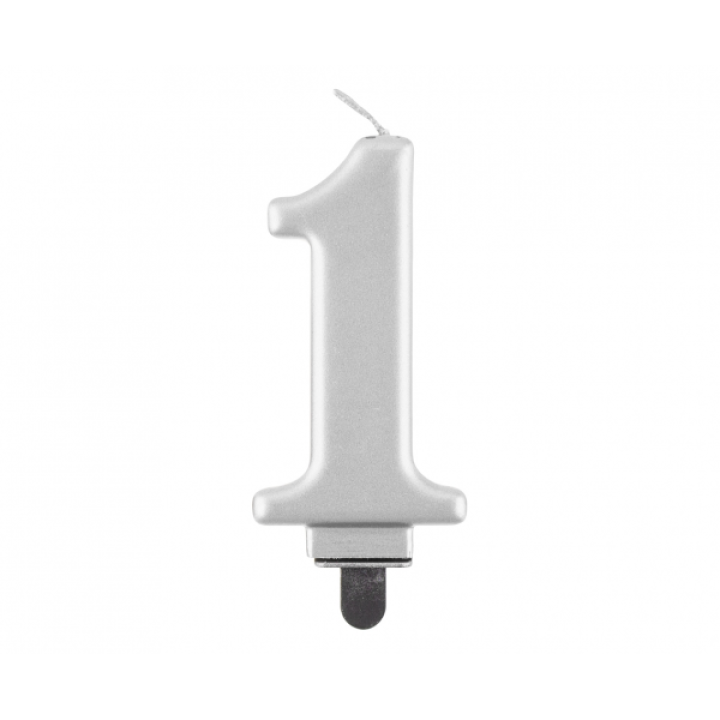 Birthday Candle Digit ''1''Metallic Silver. 8cm.