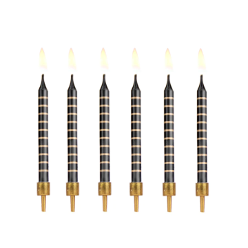 Birthday Candles Black with Gold Stripes 12pcs.
