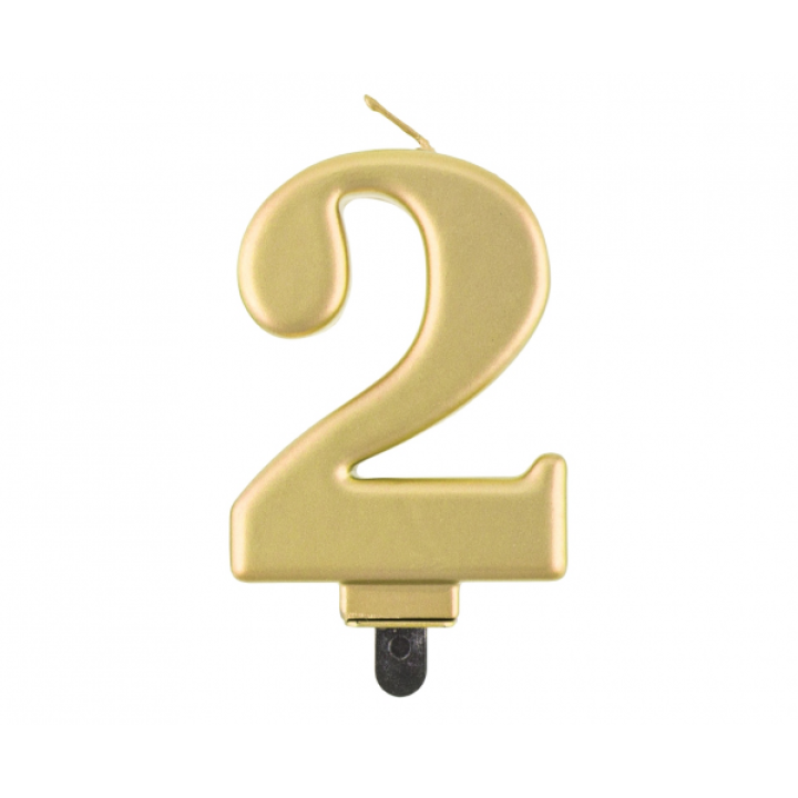 Birthday Candle Digit ''2'' Metallic Gold. 8cm.