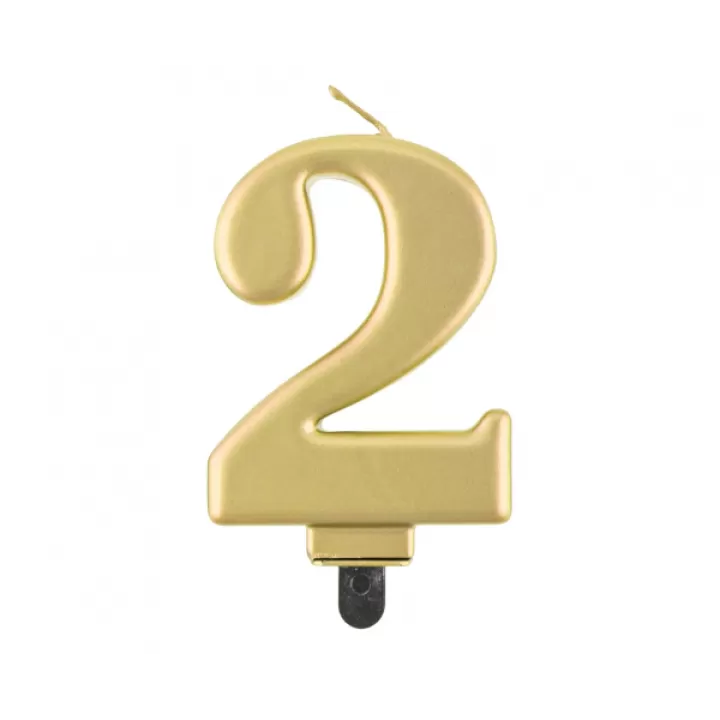 Birthday Candle Digit ''2'' Metallic Gold. 8cm.
