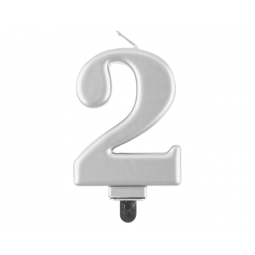 Birthday Candle Digit ''2''Metallic Silver. 8cm.