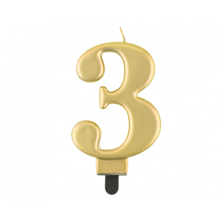Birthday Candle Digit ''3'' Metallic Gold. 8cm.