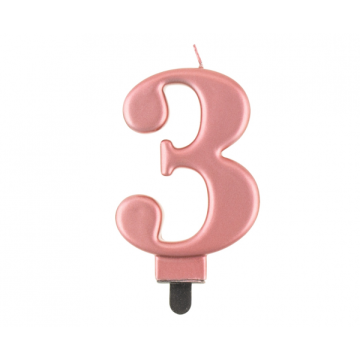 Birthday Candle Digit ''3''Rose Gold. 8cm.