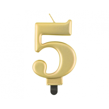 Birthday Candle Digit ''5''Metallic Gold. 8cm.