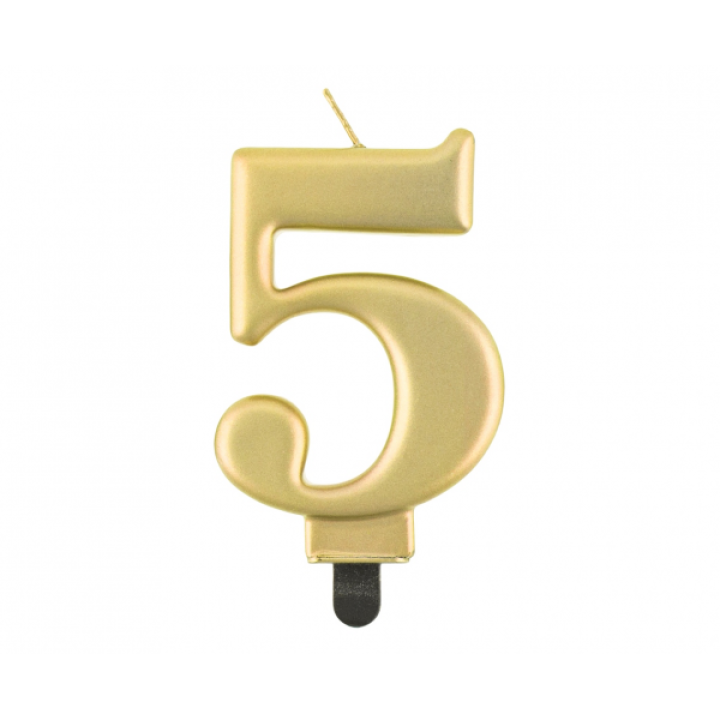 Birthday Candle Digit ''5''Metallic Gold. 8cm.