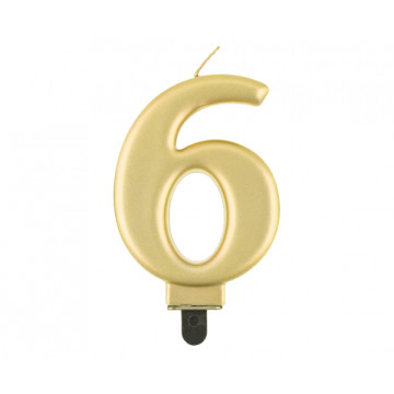 Birthday Candle Digit ''6'' Metallic Gold. 8cm.