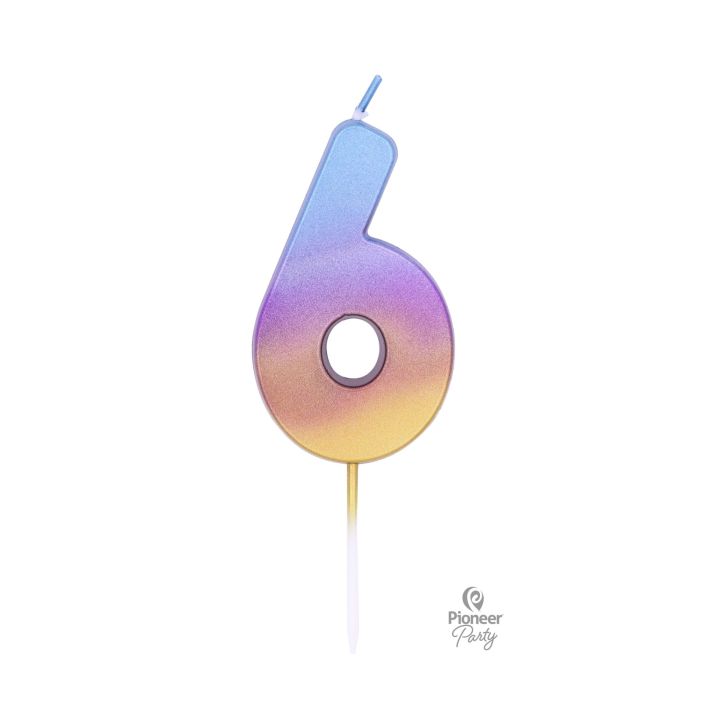 Ombre Rainbow Candle Number ''6''.