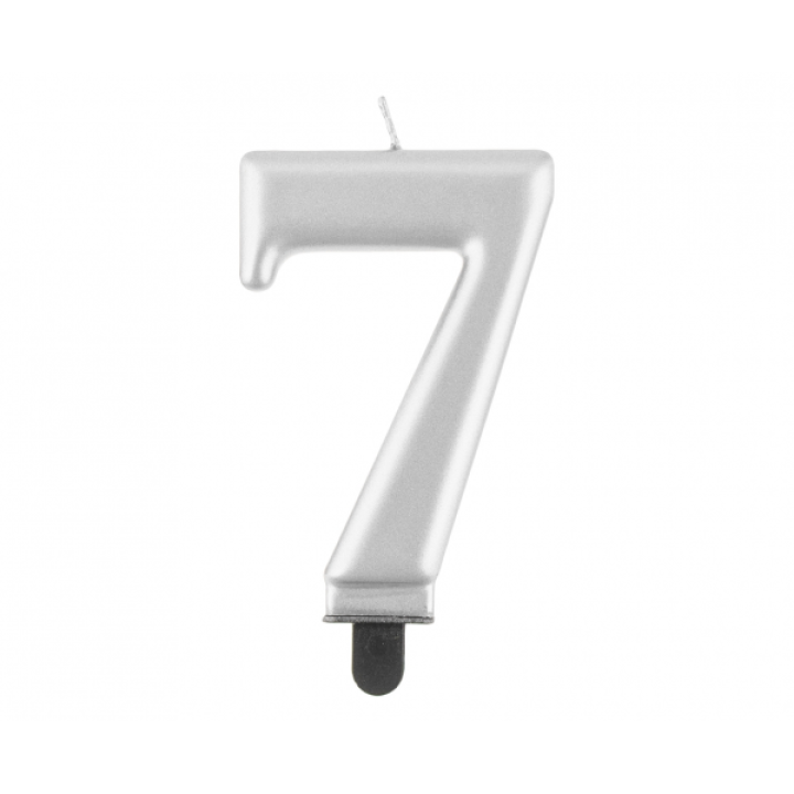 Birthday Candle Digit ''7''Metallic Silver. 8cm.
