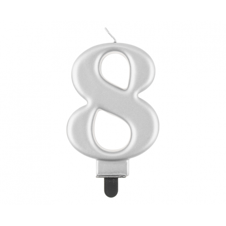 Birthday Candle Digit ''8''Metallic Silver. 8cm.