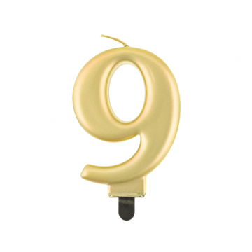 Birthday Candle Digit ''9''Metallic Gold. 8cm.