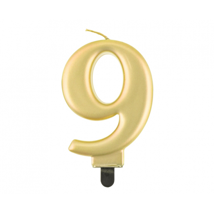 Birthday Candle Digit ''9''Metallic Gold. 8cm.