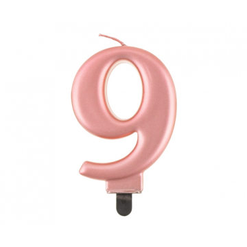 Birthday Candle Digit ''9''Rose Gold. 8cm.