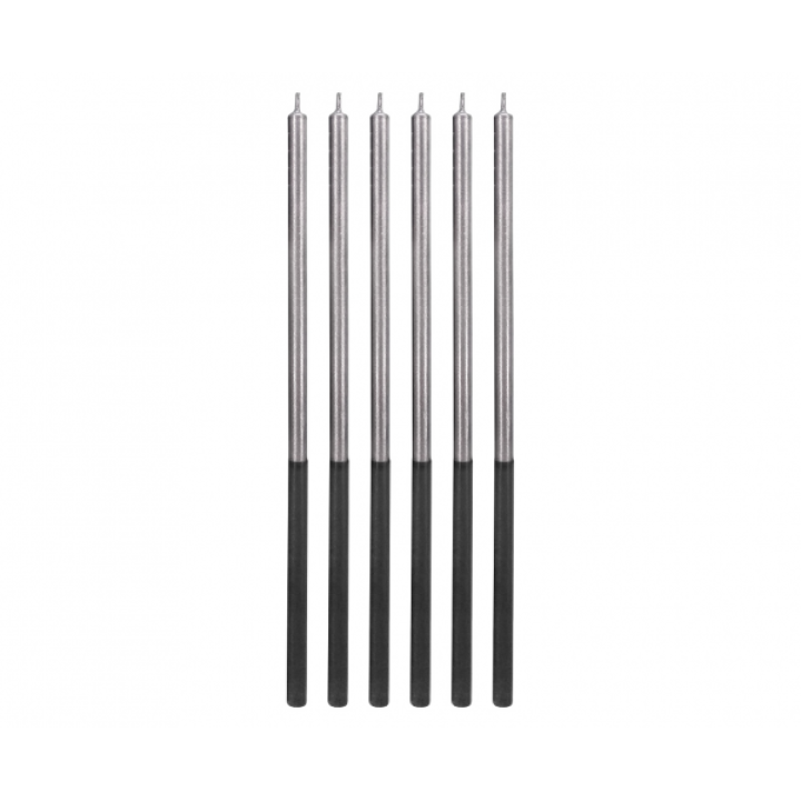  Birthday Candles Silver Metallic, 15cm 6pcs.