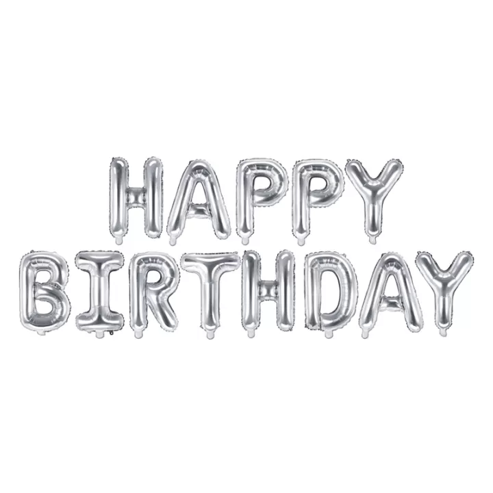 Happy Birthday Phrase Silver Set 13pcs. 40cm.