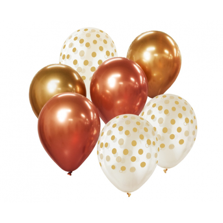 Balloon bouquet, gold, rose gold,  7 pcs, 30cm
