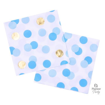 Napkins Ciel and Gold Dots 33x33cm, 16pcs.