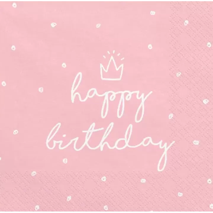 Ροζ Χαρτοπετσετες Happy Birthday 20τμχ.