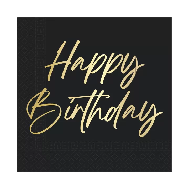 Χαρτοπετσετες μαυρες Happy Birthday (20 τεμ)