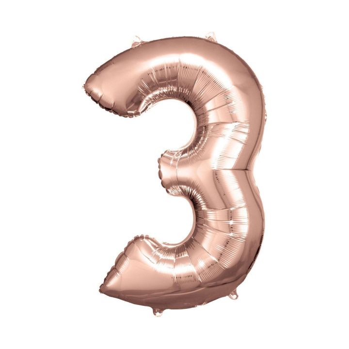 Foil number ''3' rose gold 86cm