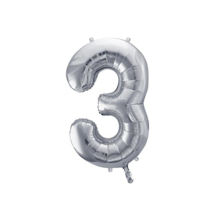 Foil number ''3'' silver 86cm