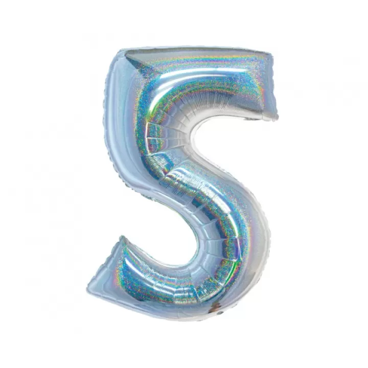 Foil number ''5'' silver iridescent 76cm