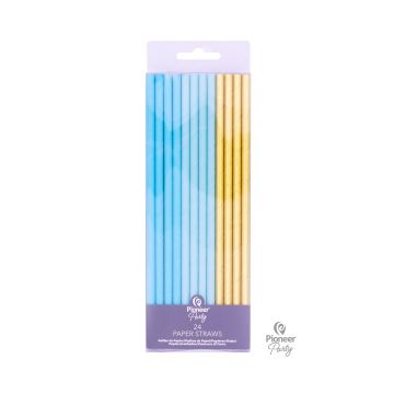 Paper Straws Ciel and Gold 24pcs,19cm.
