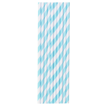 White Straws With Turquoise Stripes 10 pcs, 20cm.