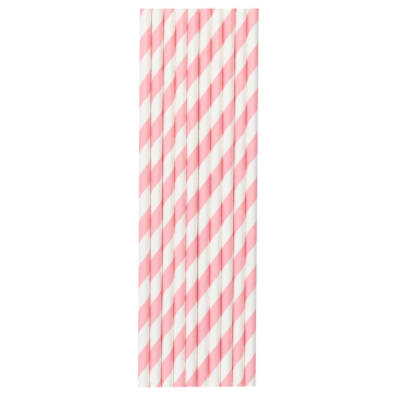 White Straws With Pink Stripes 10 pcs, 20cm.