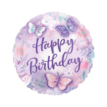 Foil Balloon Happy Birthday Butterflies 43cm.