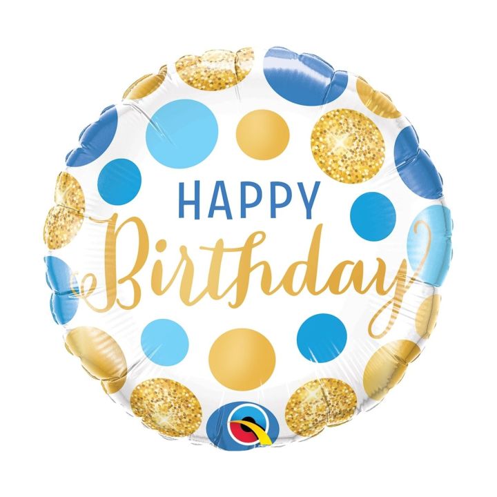 Foil Balloon ''Happy Birthday'' Blue Dots 46cm.