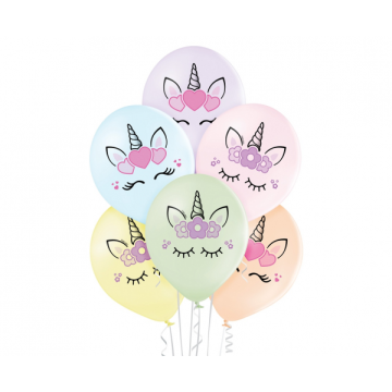 Latex balloons unicorns 6pcs, 30cm.