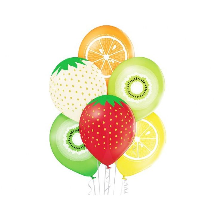 Latex balloons fruits set 6pcs, 30cm.