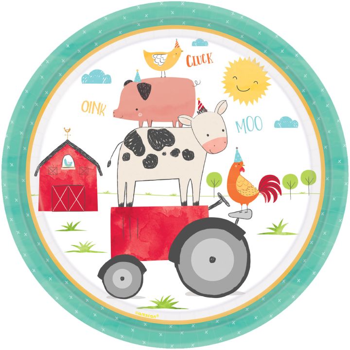 Paper Plates Farm Animals 23cm. 8pcs.  (plastic free)