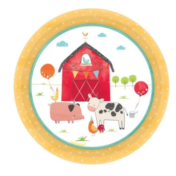 Paper Plates Farm Animals 18cm. 8pcs.  (plastic free)