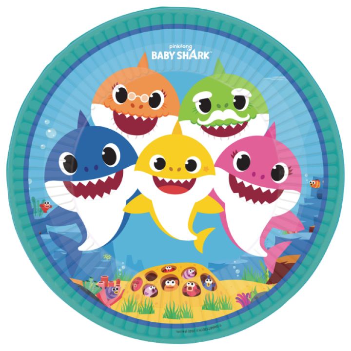 Paper Plates Baby Shark 23cm. 8pcs.  (plastic free)