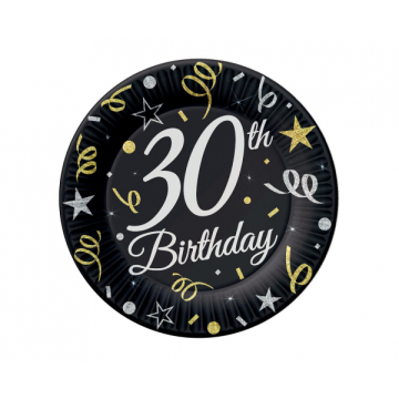 Paper Plates ''30th'' Birthday 23cm. 6pcs.  (plastic free) Paper Plates ''30th'' Birthday 23cm. 6pcs.  (plastic free)